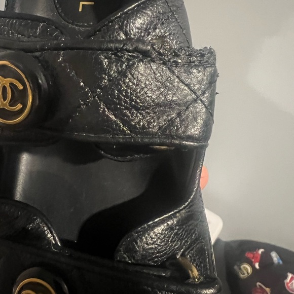 Authentic CHANEL CC Buttons  Caviar Skin Dad Sandals 37 Black No Box - Picture 8 of 10